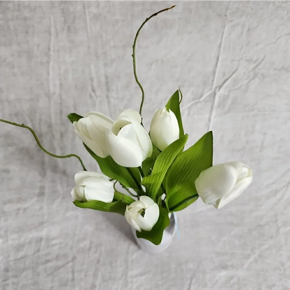 New White Real Feel Tulip Arrangement in Ceramic Vase, 16
